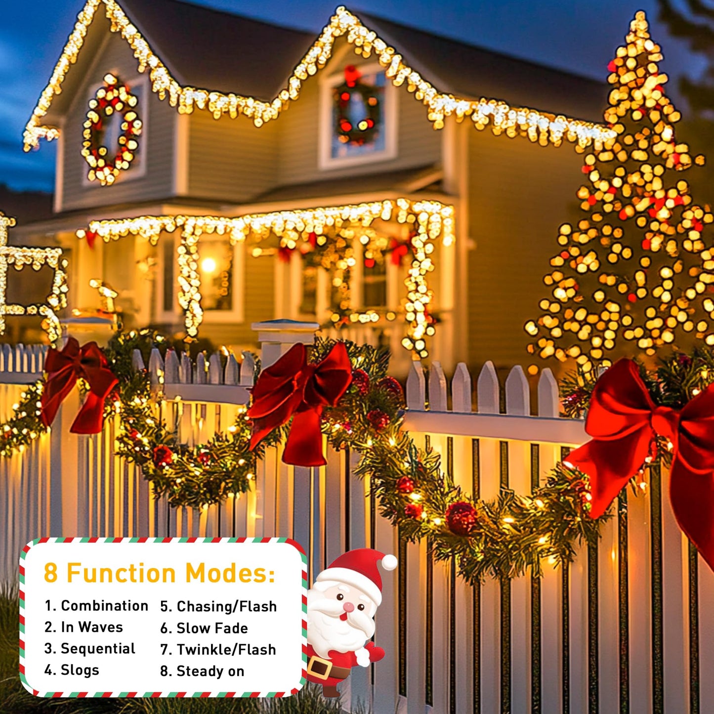 JMEXSUSS 1000 LED Warm White Christmas Lights: 328 Ft Warm String Lights Outdoor Waterproof - 8 Modes Christmas Tree Lights Plug in