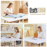 CRAFTEASE Foldable Hobby and Cutting Table - 59" W x 36" D White Arts and Crafts Table with Height Adjustable and 2 Storage Drawers CRAFTEASE