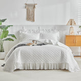 Ruffled Quilt Bedding Set Queen Size 96 * 96in - 3 Pieces Solid Shabby Chic Farmhouse Ruffles Rustic Coverlet Lightweight Fluffy Summer Oversized Bedspread with Shams for Women Men White UOZZI BEDDING