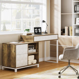 Tribesigns Computer Desk with File Drawer Cabinet, Reversible 4 Drawers Office Desk with Open Storage Shelves & Printer Space, Wood Study Writing Desk Workstation for Home Office, White Brown Tribesigns