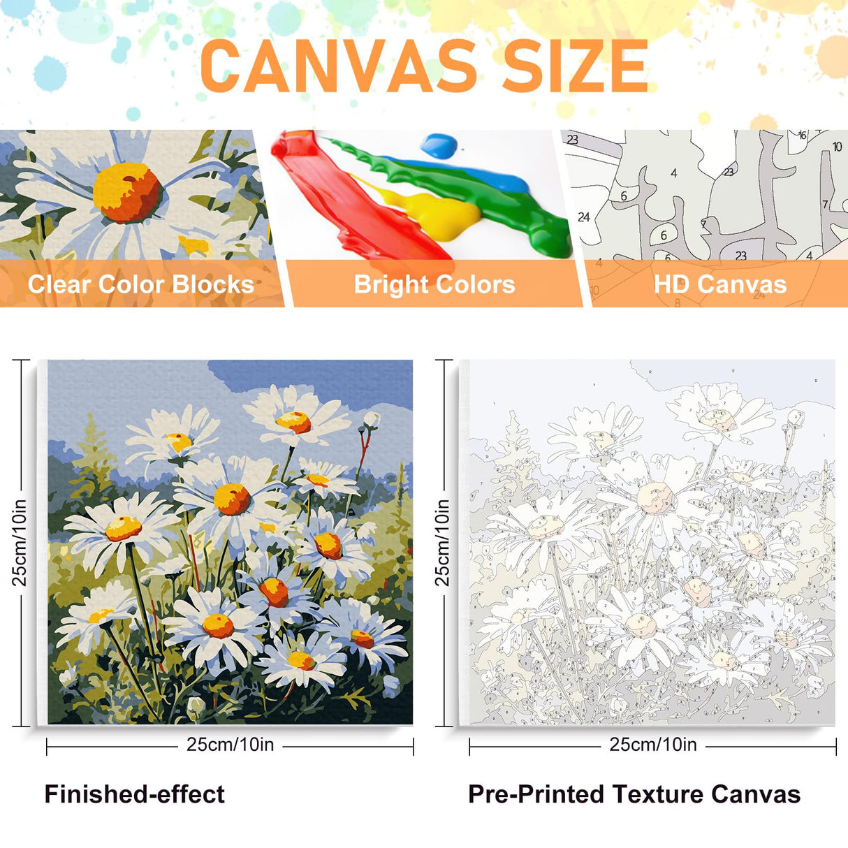 Framed Paint by Numbers Kit for Adults Beginners & Kids Ages 8-12, Daisy Flowers Acrylic Easy Paint by Number with Frame, Watercolor Paint by Number Kits on Canvas Framed (10 * 10 Inch, without Easel) Offito
