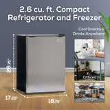 Igloo 2.6 Cu.Ft. Compact Refrigerator with Freezer, 2 Shelfs, Perfect for Homes, Offices, Dorms, Platinum Igloo