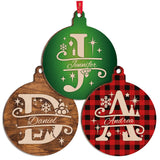 Christmas Initial Ornaments w/Name - 9 Pattern - Personalized Xmas Round Ornament Decor for Christmas Tree - Customized Noel Wood Gifts - Custom Wooden Circle Décorations C1 People People