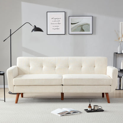 Tbfit 78" W Linen Sofa Couch, Mid Century Modern Decor Loveseat Couches for Living Room, Button Tufted Upholstered Small Couch for Bedroom, Solid, and Easy to Install Love Seats Furniture, Beige