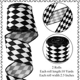 2 Rolls Christmas Checkered Ribbon Black and White Check Ribbon Diamond Check Wired Edge Ribbon Diamond Pattern Decorative Ribbons for Christmas Fall Tree Wrapping DIY Crafts (2.6 Inch) MTLEE