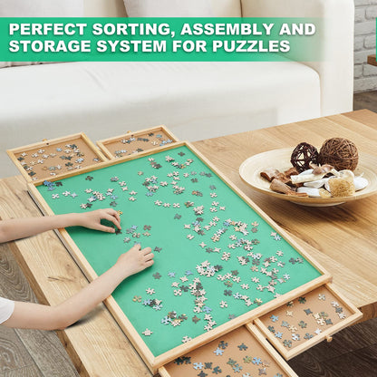 Redipo 1500 Pieces Wooden Jigsaw Puzzle Board with 4 Drawers for Storing Puzzles, 26” x 35” Large Portable Jigsaw Puzzle Table with Puzzle Cover, Non-Slip Plateau Work Surface for Adults and  - WoodArtSupply