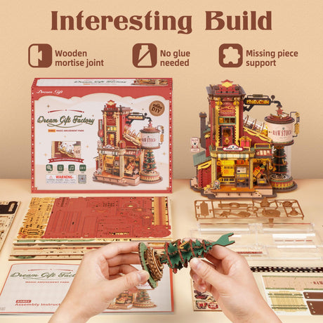 ROBOTIME 3D Wooden Puzzles for Adults, Factory Wooden Music Box EAB01, Gift for Craft Enthusiast Model Building Set ROBOTIME
