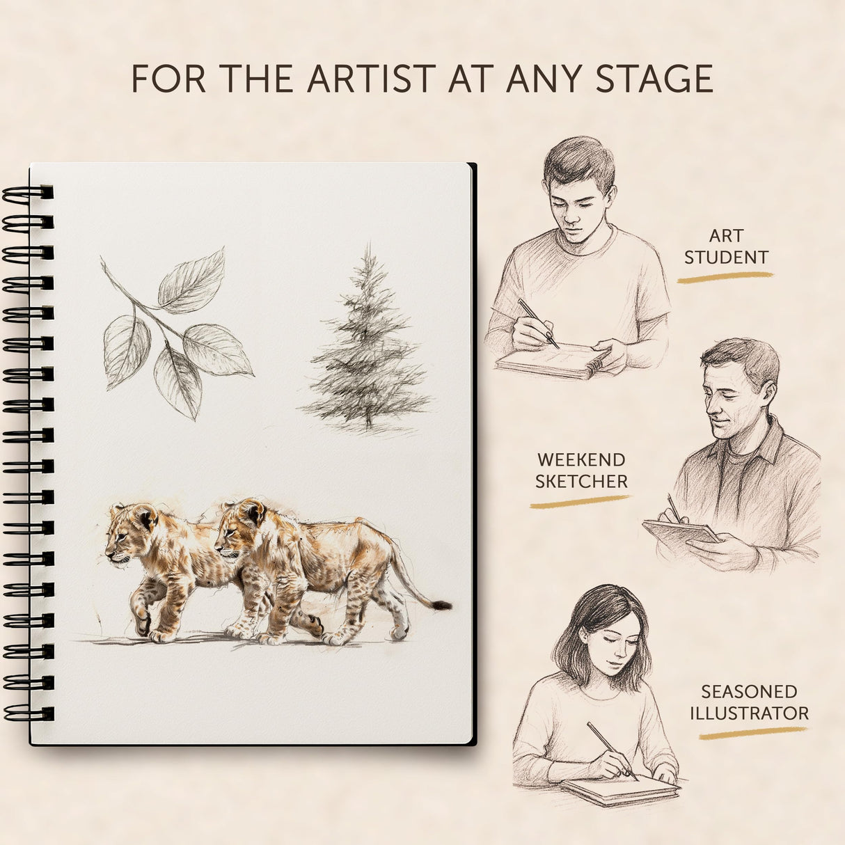 Artist’s Sketchbook Hardcover – 200GSM Very Thick Paper – Large, Spiral Sketch Book for Drawing and Mixed Media – Sketch Pad, Art Book - 8.25 x 11.4, 40 Sheets / 80 Pages String & Space