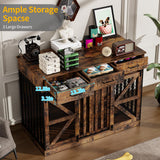 kepptory 48'' Dog Crate Furniture with Removable Divider & Storage Drawers, Wooden Double Dog Cage TV Stand with 2 Sliding Barn Doors, Multi-Functional Dog Crate End Table for Indoor use (Retro Brown) kepptory