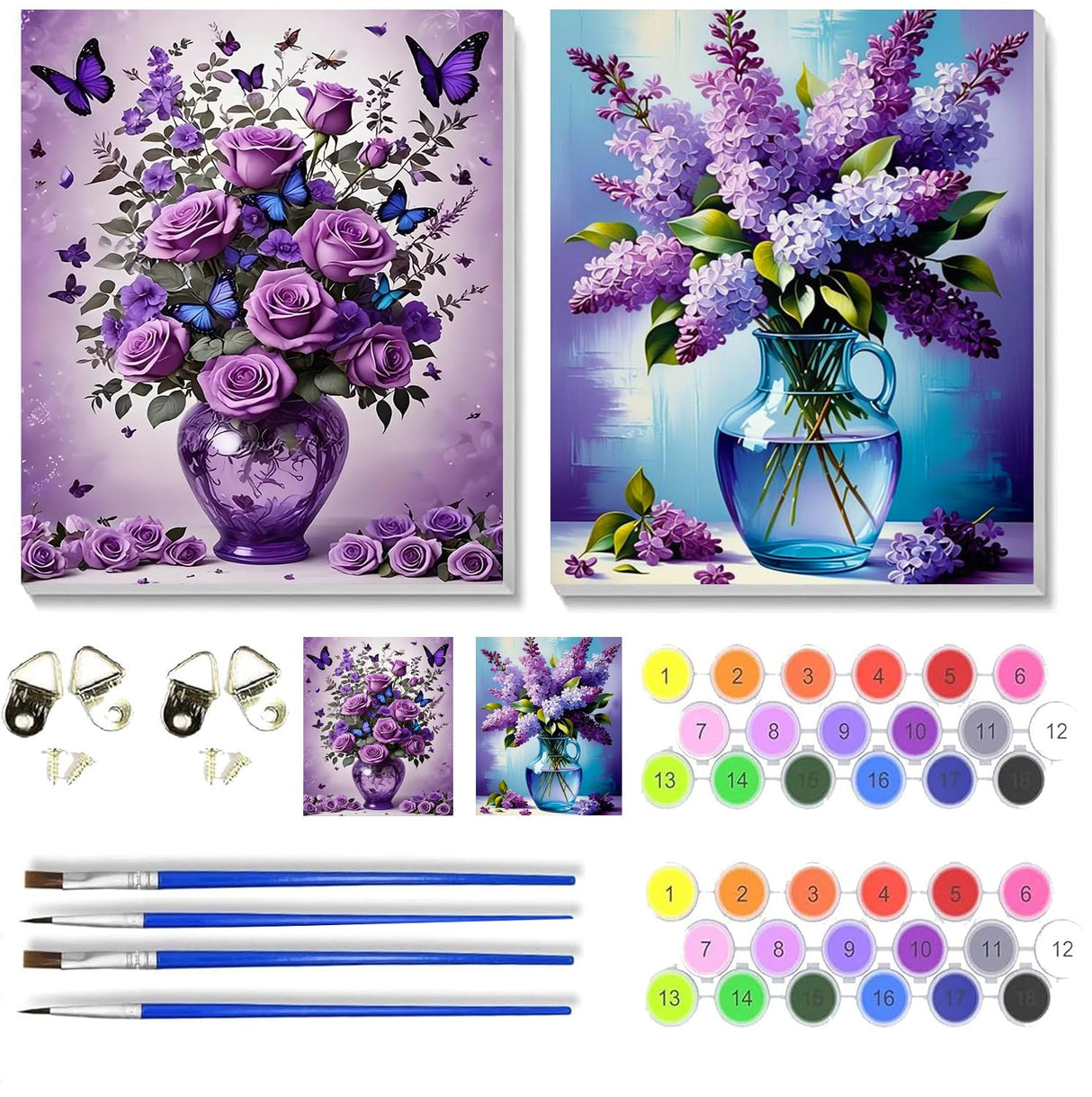 VIGEGU 2 Pack Flower Paint by Numbers Kit for Adults with Framed,Flowers Paint by Number DIY Adult Paint by Number Kits for Wall Decor 10x12in VIGEGU