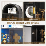Dystler Arch Display Cabinet with Doors and Adjustable Shelves, 76" Tall Curio Cabinet with LED Lights/Storage Space, 6 Tier Display Case Bookcase for Collectibles Bedroom Living Room Office, Black Dystler