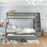 Harper & Bright Designs Twin Over Full Bunk Beds with Trundle, Bunk Beds with Stairs and Storage Shelf,Wood Bunk Beds with Full-Length Guard Rail for Kids, Gray Harper & Bright Designs