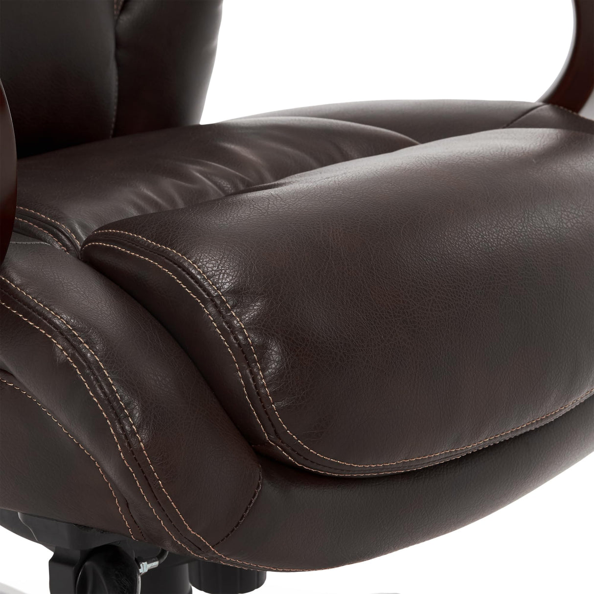 La-Z-Boy Bellamy Executive Office Chair with Memory Foam Cushions, Solid Wood Arms and Base, Waterfall Seat Edge, Bonded Leather, Brown La-Z-Boy
