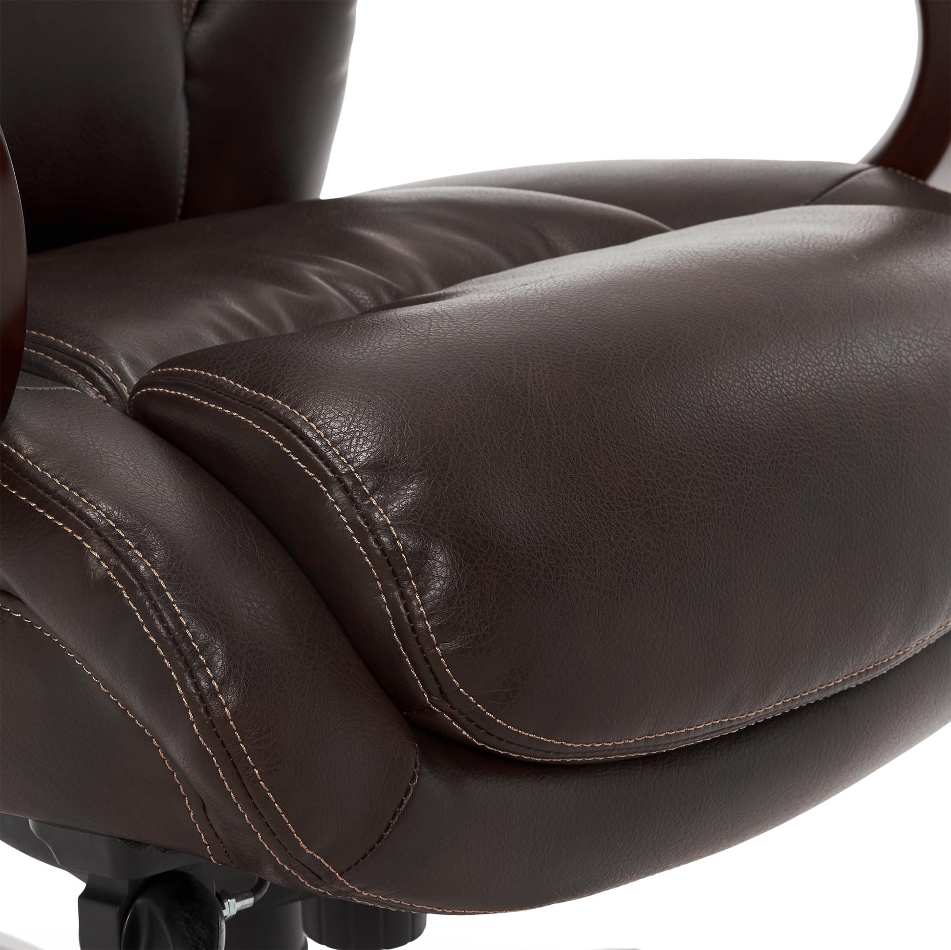 La-Z-Boy Bellamy Executive Office Chair with Memory Foam Cushions, Solid Wood Arms and Base, Waterfall Seat Edge, Bonded Leather, Brown - WoodArtSupply