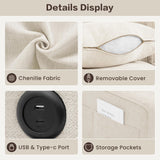 PARKOL 128" Modular Sofa Couch with Large Seats Storage, Chenille Sofa, Modern Comfy 4-Seater Couch for Living Room, Office, Apart, Wide Armrest, Side Pockets, USB Port, Removable Cover PARKOL