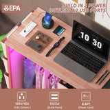 WODRAWER 6 Drawer Dresser for Bedroom with Clothes Rack, Clothes Dresser with Side Pockets and Hooks, Charging Station & LED Lights, Wooden Top, Fabric Storage (Pink) WODRAWER