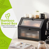 BMOSU Large Bread Box for Kitchen Countertop,Double Layer Bread Box for Kitchen Counter,Bamboo Wood Bread box Capacity Bin Kitchen Storage(Black) BMOSU