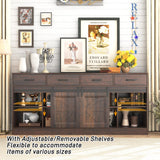 chartustriable 70” Large Long Buffet Sideboard Cabinet w/4 Drawer,Farmhouse Buffet Storage Cabinet,Sliding Door,Buffet Coffee Bar Cabinet, Credenza for Living Room, Brown chartustriable