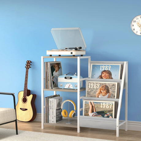Record Player Stand with Vinyl Storage, Record Player Table with Record Storage 200 Albums, Turntable Stand with Record Holder Vinyl Display Shelf, Record Cabinet Media Stereo Tewinko