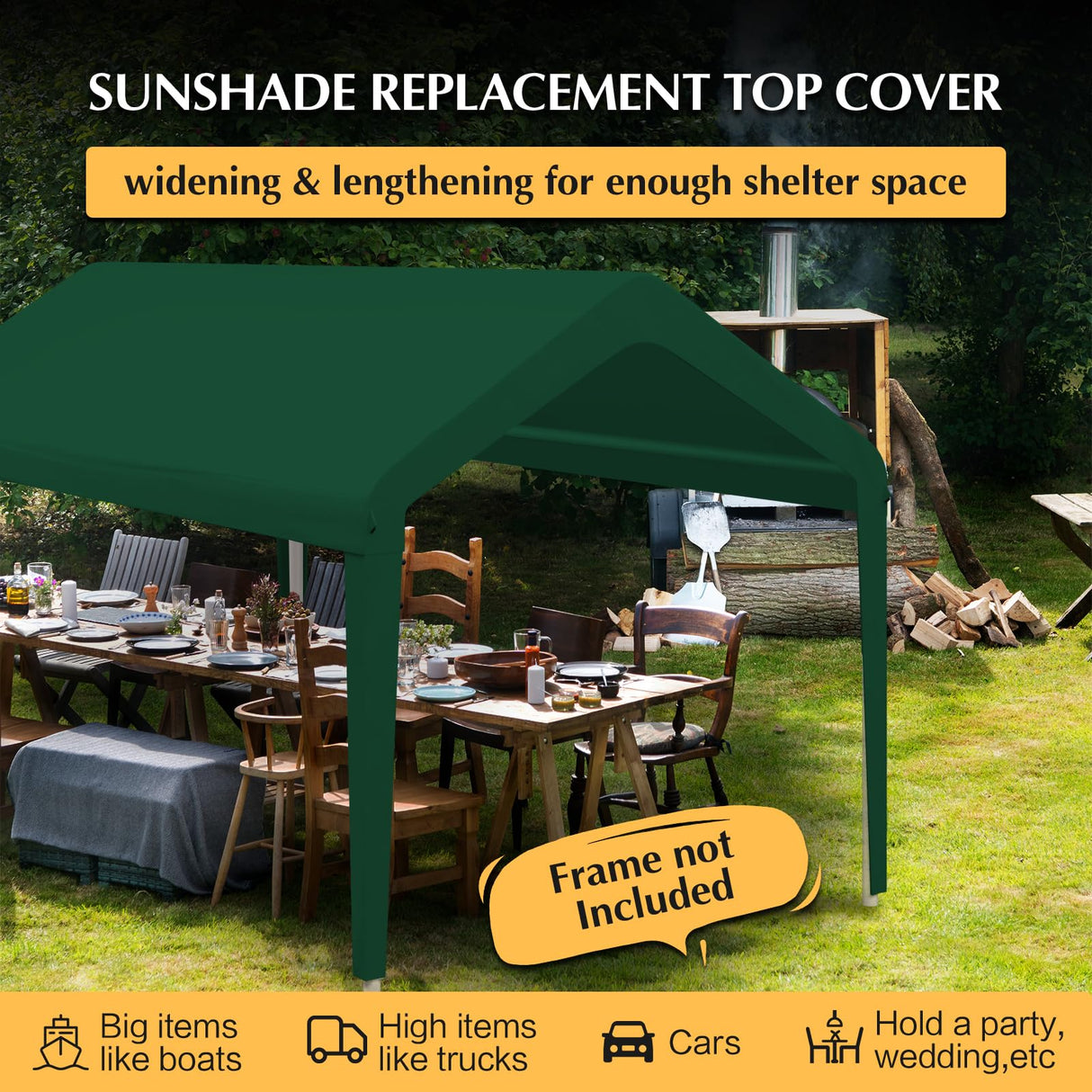 GOTRUTH 10x20 Canopy Replacement Cover, Carport Replacement Canopy Top Cover for 10' x 20' Frame, 800D Heavy Duty Waterproof & UV Protected Car Canopy with Ball Bungees (Frame is not Included) (Green) GOTRUTH