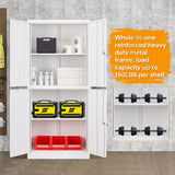 STANI Metal Storage Cabinet, Locking Steel Storage Cabinet with 4 Doors and 2 Adjustable Shelves, 71" Steel Lockable File Cabinet, Tall Steel Cabinet for Home Office,Garage,School (White) STANI
