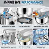 Facelle Stand Mixer, 10-Speed 6QT Kitchen Electric Mixer, Tilt-Head Food Mixer with Beater, Dough Hook, Wire Whip and Egg Separator, scraper for Most Home Cooks - Silver Facelle