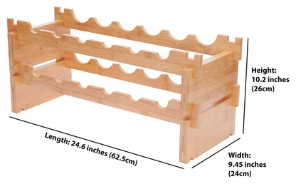 Modular Stackable Bamboo Wooden Wine Rack; Easy to Assemble & Add Levels; Bottles Rest Slanting Downwards to Keep Corks Moist; for Kitchen, Pantry, Cellar Storage (12 Bottle Capacity, 6 x 2 R - WoodArtSupply