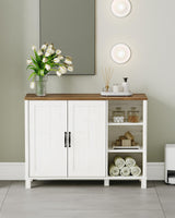 Hzuaneri Freestanding Bathroom Storage Cabinet with Adjustable Shelves and Open Compartments in White Brown Hzuaneri