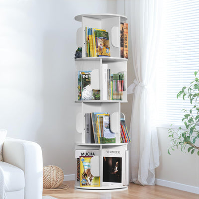 senlin Rotating Bookshelf Tower - Compact Swivel Bookcase for Kids, Corner Storage, Space-Saving Revolving Shelf,White