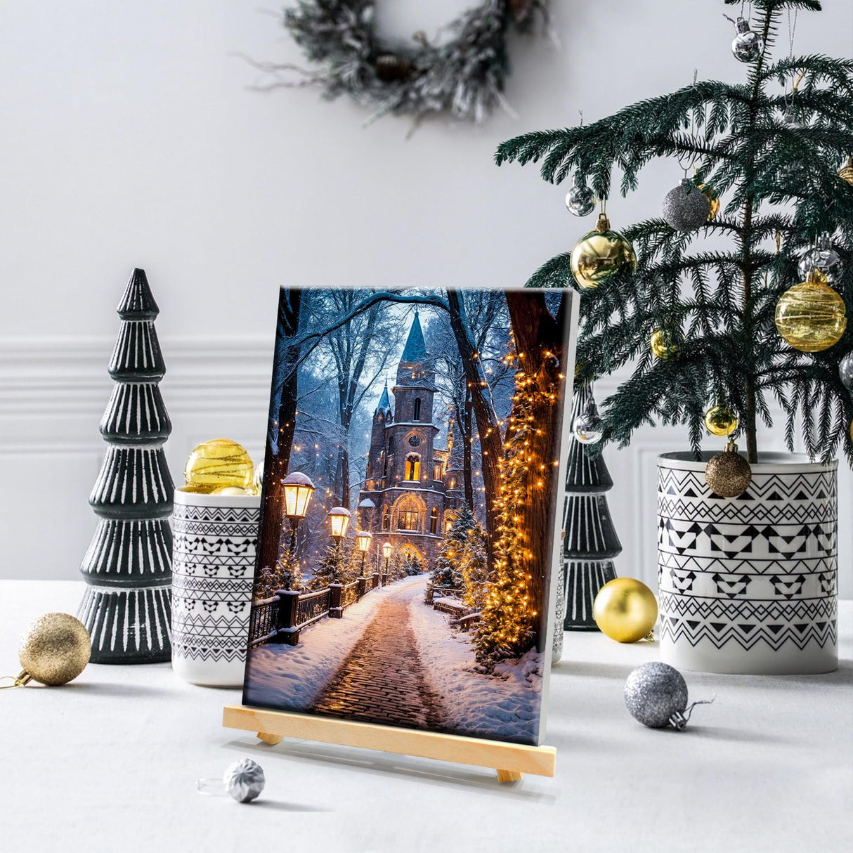 JOOZ Christmas Paint by Numbers Kit for Adults with Frame House Paint by Number with Easel Winter Scenes Paint by Number with Frame DIY Landscape Oil Painting Kits for Gift Home Wall Decor 8x12 Inch JOOZ