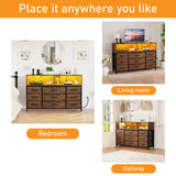 eiskah Dresser for Bedroom, Led Dresser TV Stand with Power Outlets and LED Lights, Long Fabric Dressers Wide Chest of Drawers with Large Organizer for Living Room, Entryway, Hallway,Rustic Brown eiskah