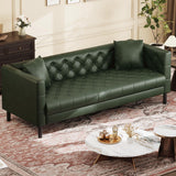 GarveeHome 81 in Leather Couch for Living Room, Modern Sofa Couch with Deep Seat and 2 Pillows, Handmade Button Tufted 3 Seater Sofa, Leather Sofa for Apartment, Office, Green GarveeHome