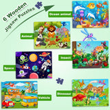 Roberly Wooden Puzzles for Kids Ages 4-8, 60 Pieces Jigsaw Puzzles for Kids 3 4 5 6 7 8 Preschool Learning Educational Puzzle Toys Set for Boys Girls - Dinosaur, Ocean, Animal, Insect, Space, Vehicles Roberly
