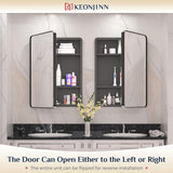 Keonjinn Black Medicine Cabinet 17 x 25 Inch, Heavy & Solid Bathroom Medicine Cabinet with Mirror, Stainless Steel Framed, Adjustable Shelves, Recessed or Wall Mount, Bathroom Mirror with Storage Keonjinn