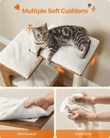 Feandrea 33.9-Inch Cat Tower, Medium Cat Tree with 3 Beds and Cave, Cat Condo Made of MDF with Wood Veneer, Sisal Post and Washable Faux Fur, Vintage, Rustic Brown and White UPCT70HW Feandrea