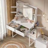 Uiithokyia White Vanity Desk, Makeup Vanity Table with Mirror LED Lights, Vanitys for Jewelry Organizer, 2 Storage Drawers, and Side Pockets Hair Tools Storage, Bedroom Vanity Table for Women, Girls Uiithokyia