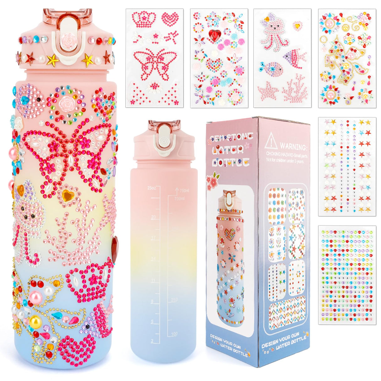 SythorYang Decorate Your Own Water Bottle Kits for Girls Gifts for Girls Age 4-6-8-10 Girl Water Bottle with Gem Stickers Arts and Crafts for Girles 7 8 9 10 Year Old Girl Birthday Christmas Gifts SythorYang