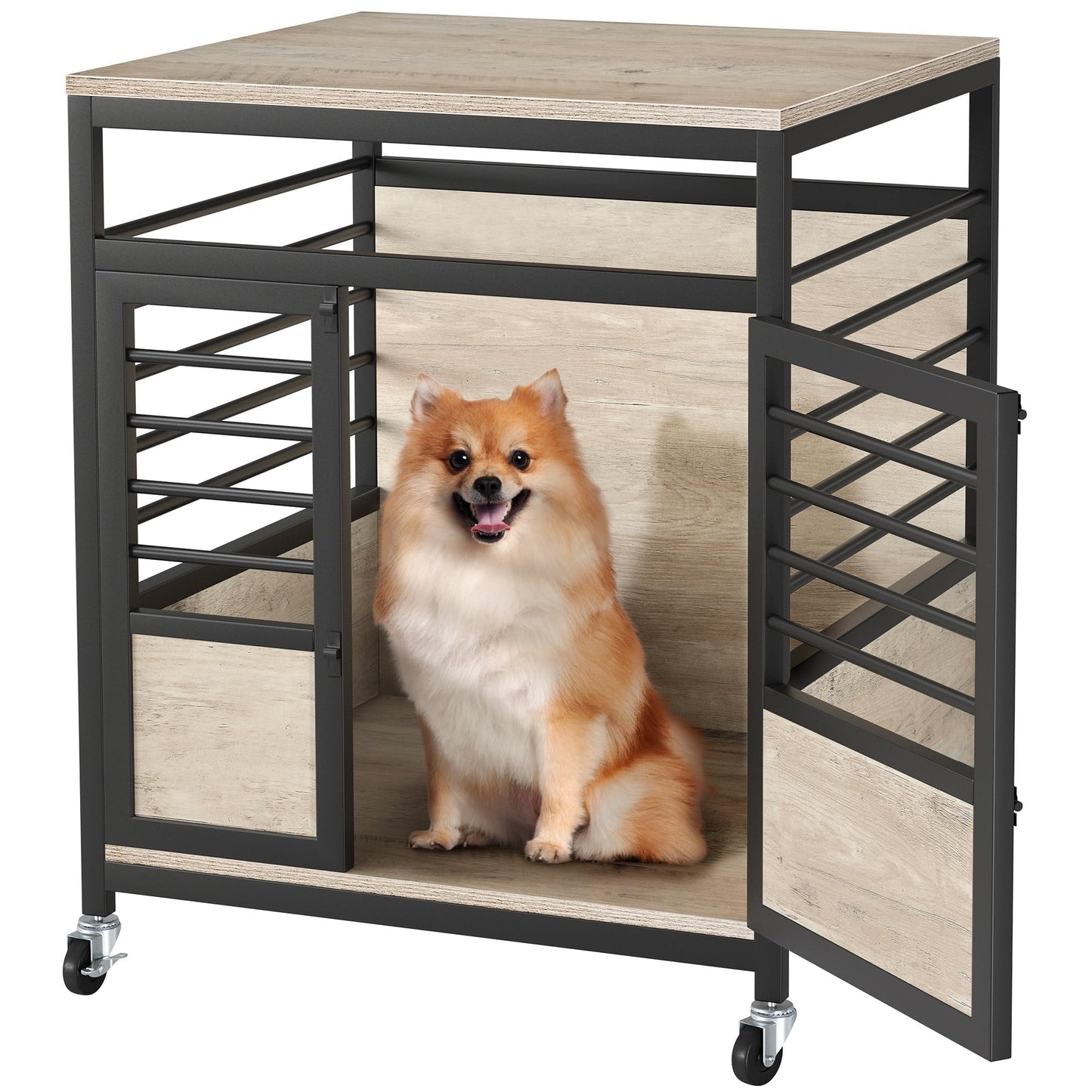 DWVO Dog Crate Furniture, 24 Inch Dog Kennel Indoor Furniture End Table Dog Crate for Dogs, Modern Decorative Dog Crate Wooden Dog Crate Furniture with Wheels, Chew-Resistant, Grey - WoodArtSupply