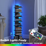 TUTOTAK Narrow Bookshelf, 8-Tier Bookcase with LED Lights, Spine Book Shelf for Small Space, Corner Standing Shelf for Living Room, Office, Study, Entryway, Black BS06BK008L TUTOTAK