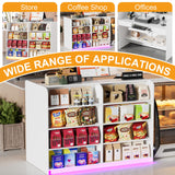 PAKASEPT Reception Desk with Counter for Retail & Checkout,Modern Front Reception Counter with LED Lights,Drawers & Open Shelves,Retail Counter with Storage for Countertop,Beauty Salon,Shop,Bar,White PAKASEPT