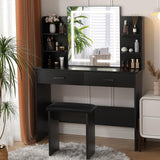 SMOOL Vanity Desk with Lighted Mirror - Makeup Vanity Table with 3 Color Light Options Adjustable Brightness, Vanity with 6 Storage Shelves, 2 Large Drawers, Vanity Set for Girls Women, Black SMOOL