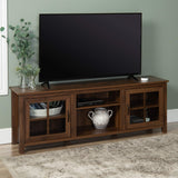 Walker Edison Portsmouth Classic 2 Glass Door TV Stand for TVs up to 80 Inches, 70 Inch, Dark Walnut Walker Edison