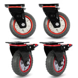 Iron Forge Tools Heavy Duty Swivel Knobby Casters Set of 4, 6" Height, 5" Diameter, Solid PU Knobby Tread Heavy Duty Wheels, Swiveling Bases, Two Casters with Brakes, Two Without, Black & Red Iron Forge Tools