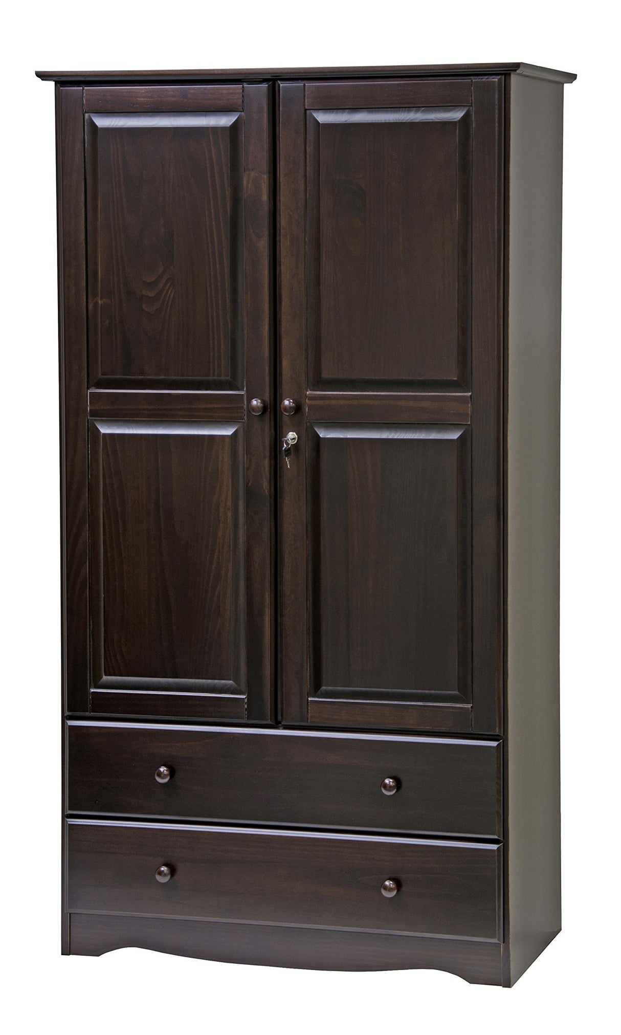 Palace Imports 100% Solid Wood Smart Wardrobe/Armoire/Closet, Java Color, 40" W x 72" H x 21" D, 1 Clothing Rods, 1 Lock, 2 Drawers Included Palace Imports