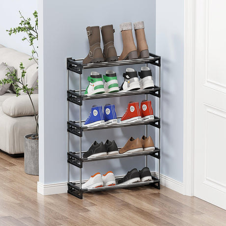 DEYILIAN Free Standing Shoe Racks, 5 Tier Shoe Rack for Entryway Shoe Storage Narrow Shoe Rack Holds 10 Pairs of Shoes with Slanted Space Saving Shoe Shelf Shoe Organizer for Closet Black DEYILIAN