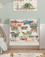 CHOEZON 6-Tier Kids Bookshelf, Kids Sling Bookcase, Magazine and Book Storage Rack, Large Capacity Book Organizer, Book Shelf for Kids Room, Bedroom, Nursery, Playroom, White and Gray MCW07WG CHOEZON