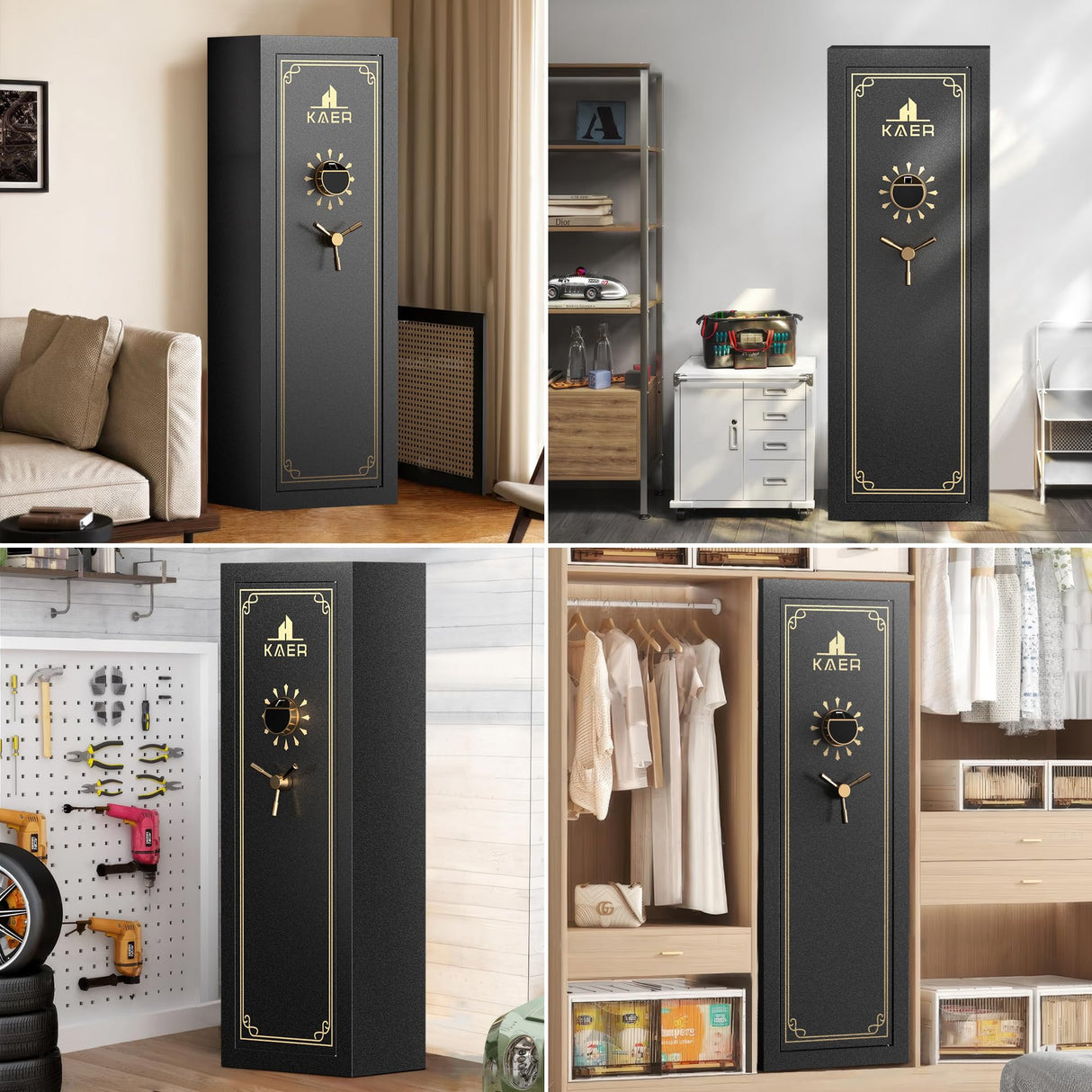 KAER 25 Biometric Gun Safe, Wider and Deeper Fingerprint Gun Safes for Rifle and Pistols, Large Quick Access Heavy-Duty Gun Cabinet for Firearm Ammo with Drawer & Gun Rack, Assembled KAER