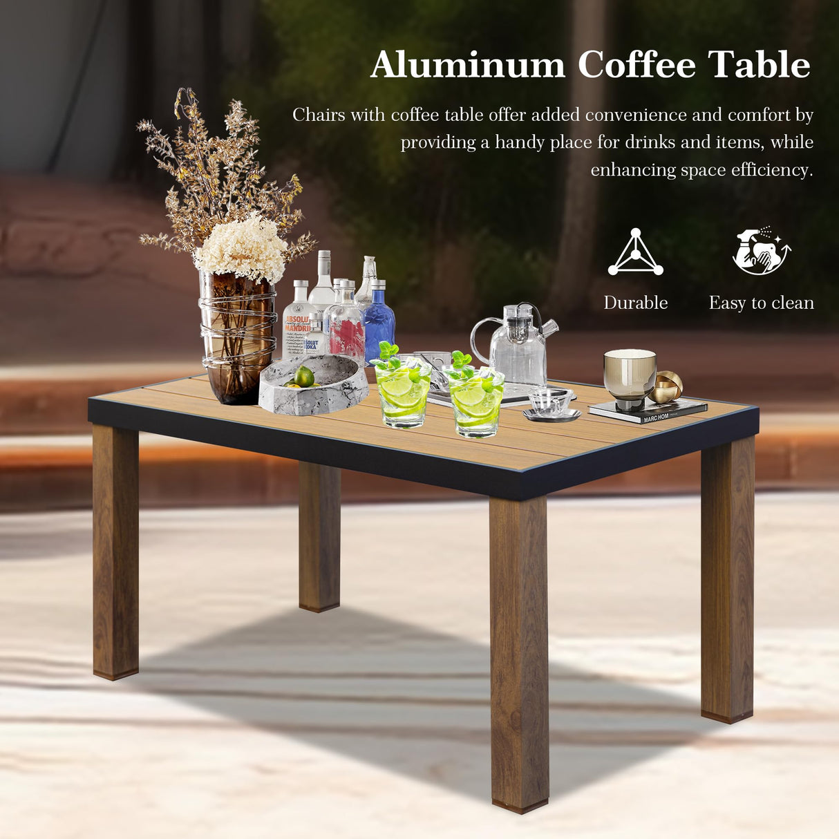 Domi Aluminum Patio Furniture Set, 4-Piece Modern Conversation Set with Cotton Padding Backrests and Seats, Outdoor Sectional Metal Sofa Set with 5.5 Inch Cushion and Coffee Table for Balcony, Garden domi outdoor living