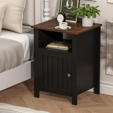 ChooChoo Nightstands Set of 2, Rustic Vintage End Side Table with Storage for Bedroom Living Room, Black&Brown ChooChoo