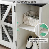 JXQTLINGMU Shoe Storage Cabinet, 38" Wide Farmhouse Shoe Cabinet with Mesh Doors and Adjustable Shelves, Rustic Wooden Shoe Organizer, Modern Large Shoe Cabinet Storage for Entryway, Off White JXQTLINGMU